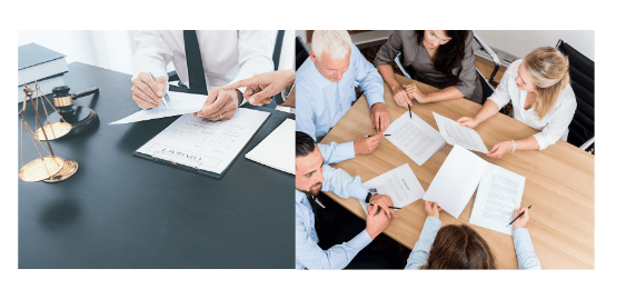 Reunión de equipo revisando normativas y contratos relacionados con el embalaje y cumplimiento legal.